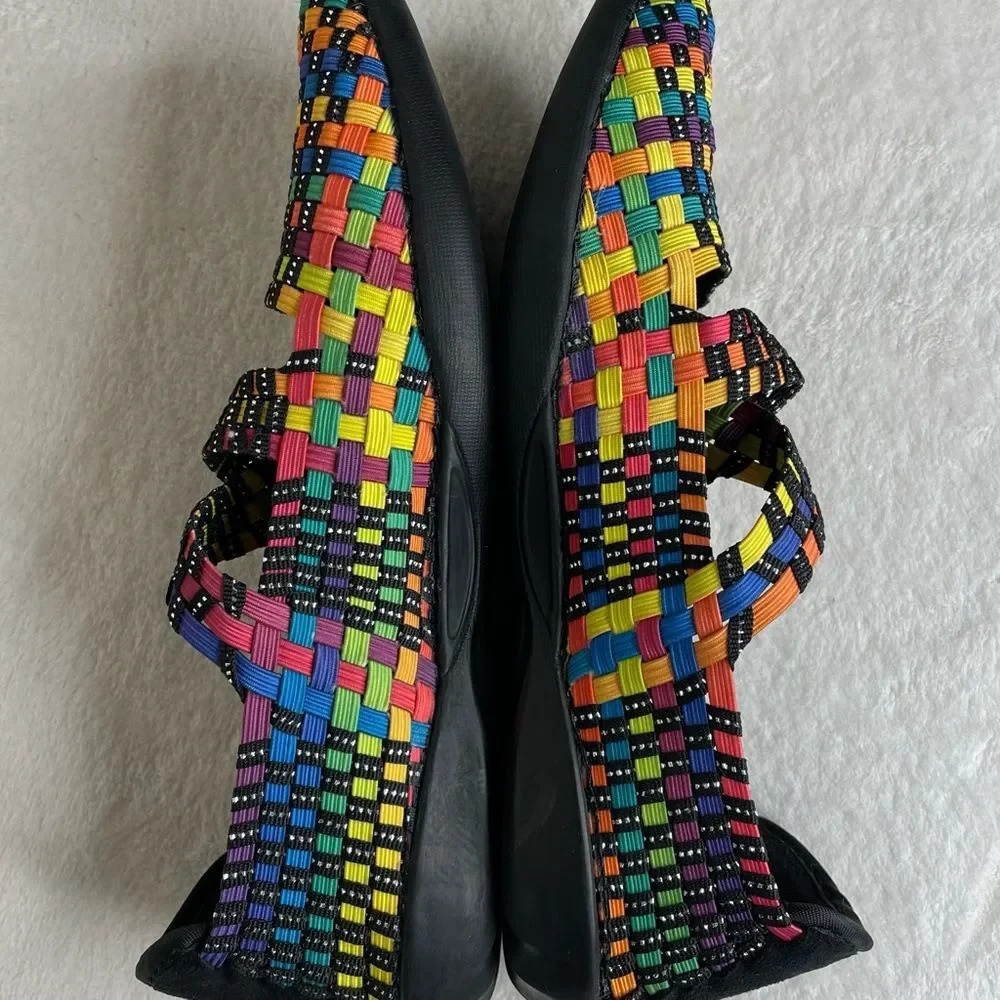Bernie Mev Margo Shoes Rainbow Woven Slip On Criss Cross Flats Multicolor 41